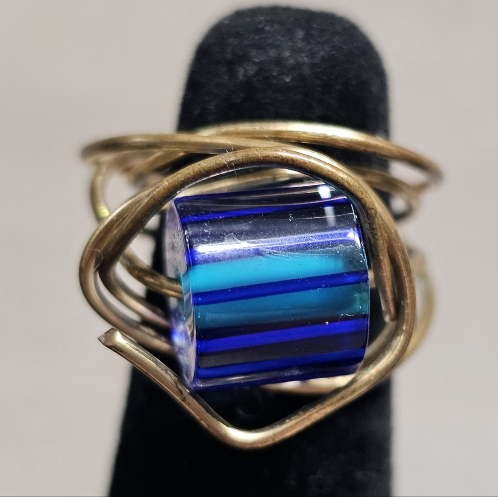 Wire Wrapped Glass Bead Ring